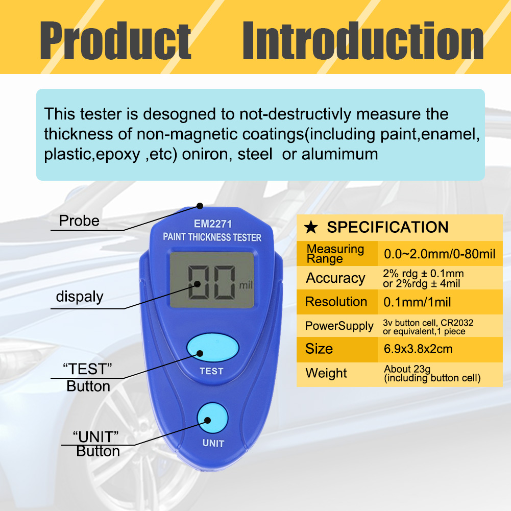 Paint Thickness Gauge - เครื่องวัดความหนาสี GM200/EM2271 เครื่องวัดความหนาเคลือบกัลวาไนซ์ เครื่องวัดความหนาโลหะ เครื่องทดสอบแลคเกอร์ อุปกรณ์เสริมเครื่องมือวัด