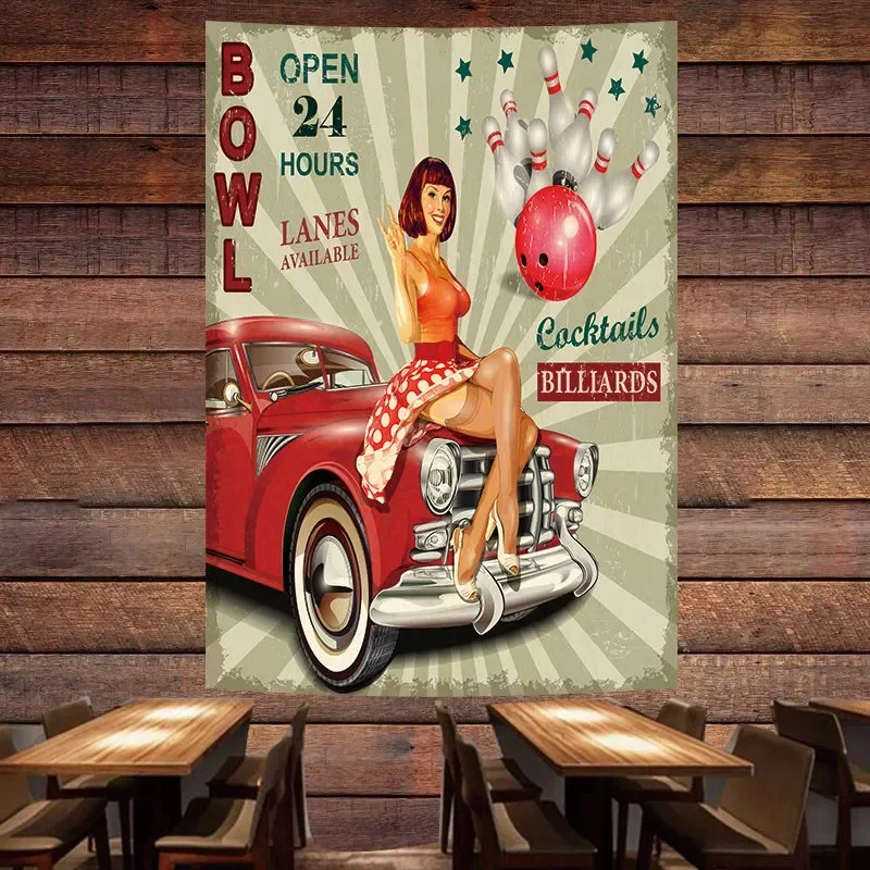 Auto Repair Shop Hours - ชามเปิด 24 ชั่วโมงรถโบราณโปสเตอร์ Tapestry ภาพจิตรกรรมฝาผนัง Pin